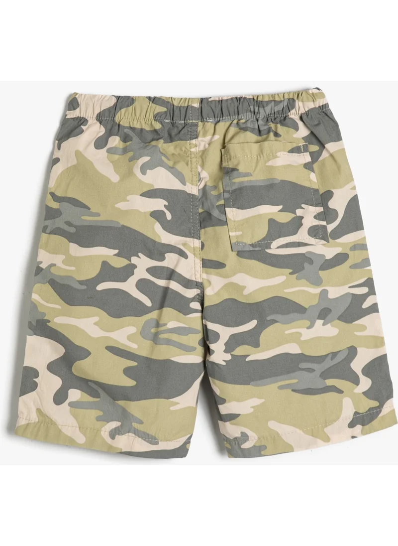 كوتون Bermuda Camouflage Shorts Parachute Fabric Pocket Tie Waist Cotton