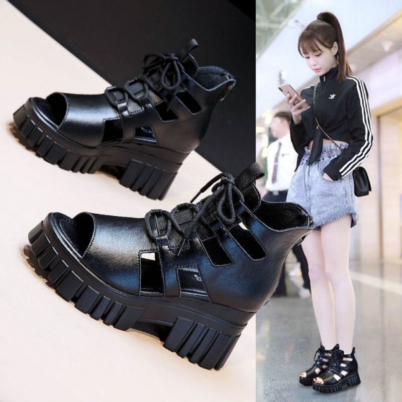 Summer Hollow Breathable Slim Look Roman Sandals All-Match High Platform Boots Slope Platform Shoes - Image 5