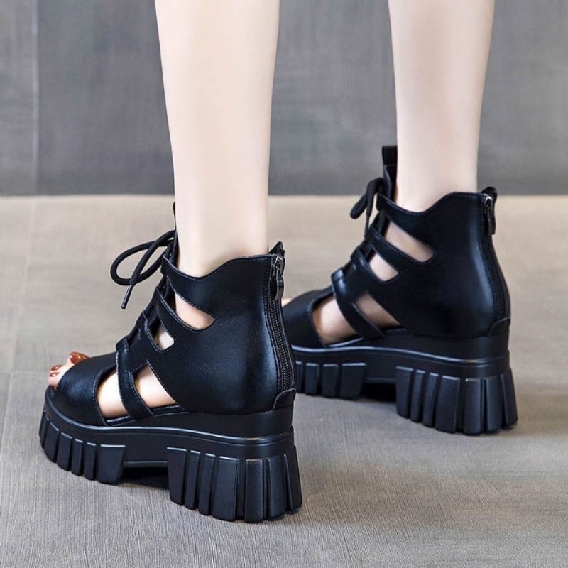 Summer Hollow Breathable Slim Look Roman Sandals All-Match High Platform Boots Slope Platform Shoes - Image 4