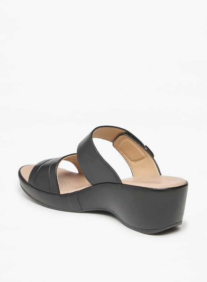 Flora Bella By Shoexpress Womens Monogram Print Slip-On Sandals With Platform Heels