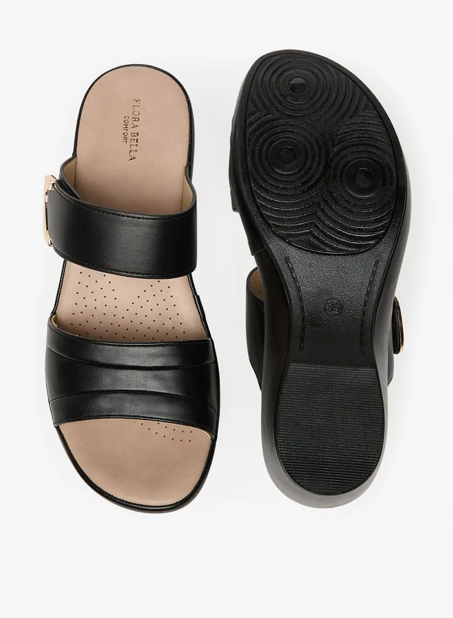 Flora Bella By Shoexpress Womens Monogram Print Slip-On Sandals With Platform Heels
