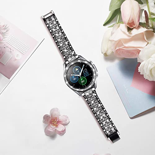 DEALELE Bands Compatible with Samsung Galaxy Watch 3 (41mm), 20mm Bling Diamond Stainless Steel Metal Bracelet with Rhinestone Bezel Ring Case Cover Replacement for Women Men (Black) - Image 3