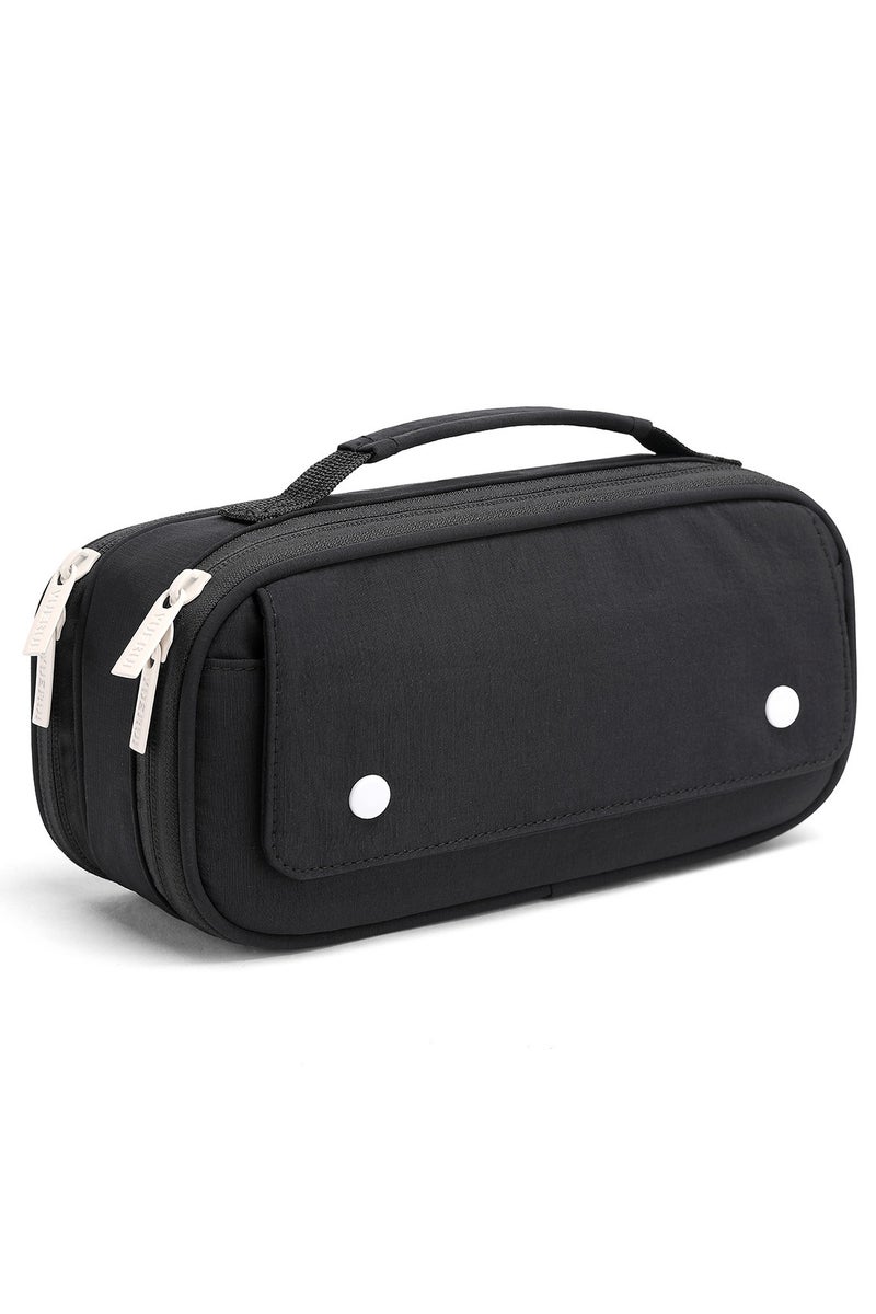 Large Capacity 5 Layer Pencil Case with Handle Front Snap Pocket School Student Stationery Bag BLACK - Image 1