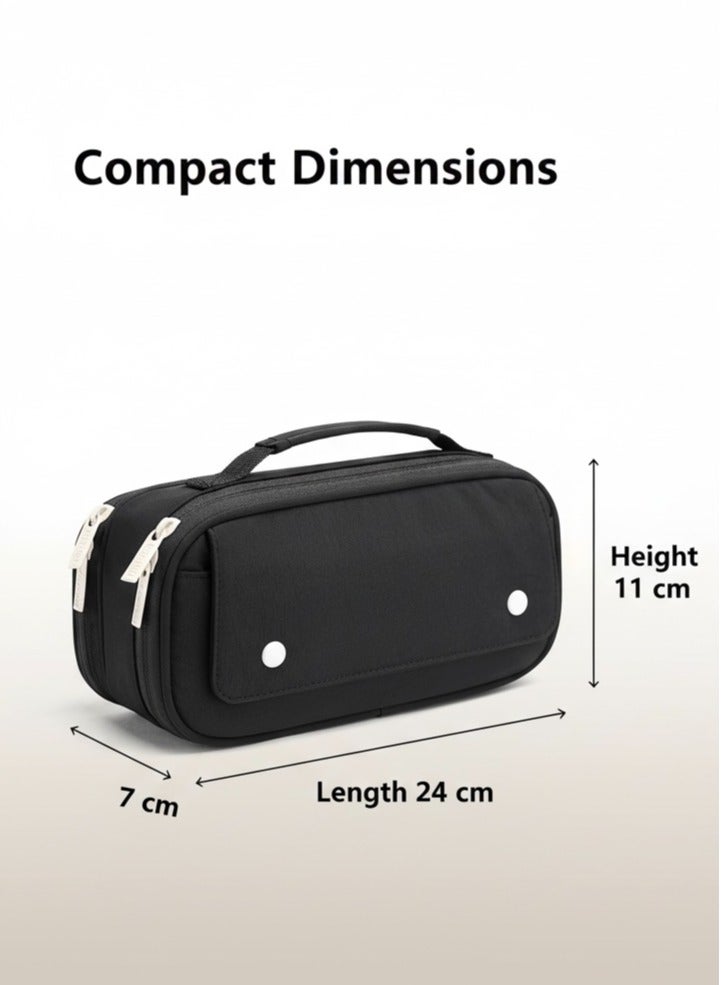 Large Capacity 5 Layer Pencil Case with Handle Front Snap Pocket School Student Stationery Bag BLACK - Image 2