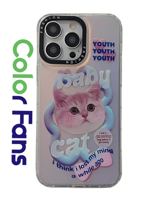 Case for iPhone 12 Pro Max Electroplated Fluorescent Laser Phone shell with Baby Cat Pattern