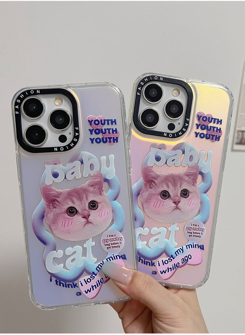 Case for iPhone 12 Pro Max Electroplated Fluorescent Laser Phone shell with Baby Cat Pattern