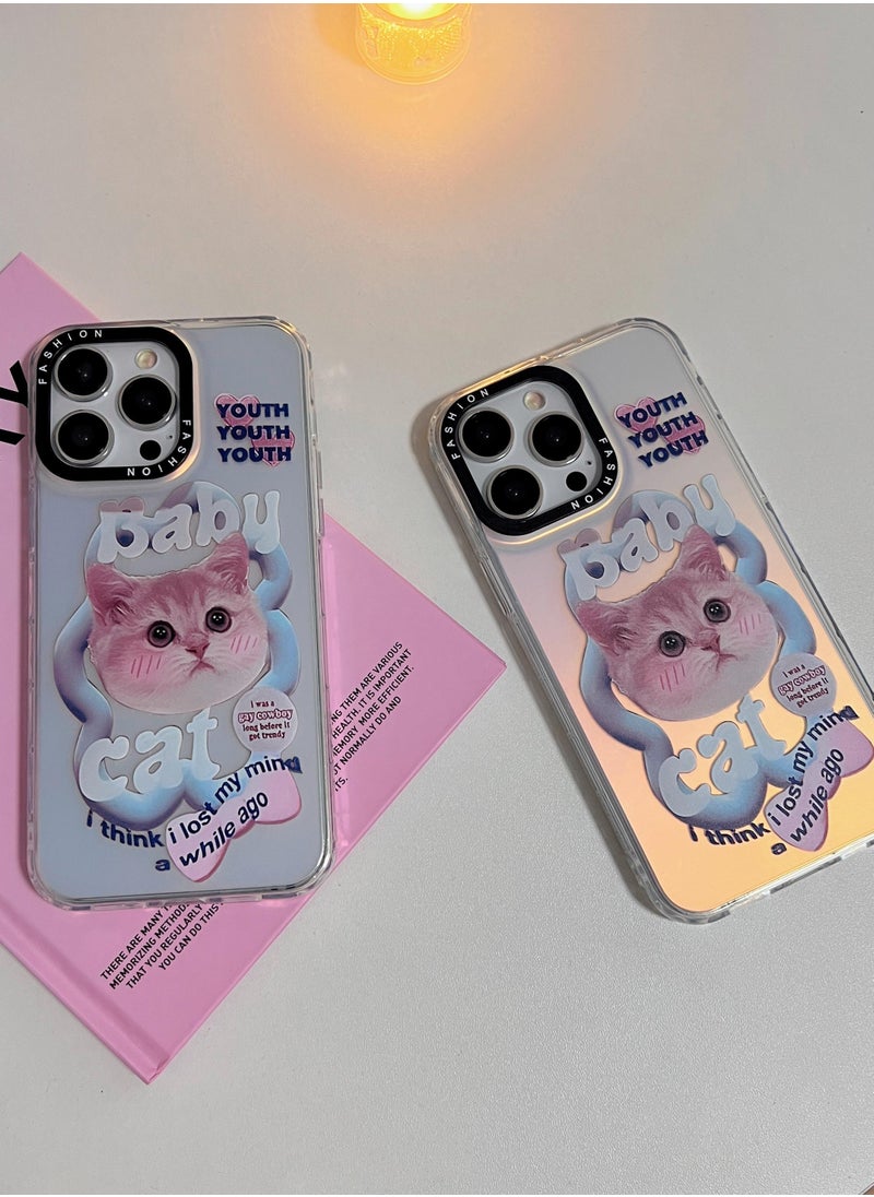 Case for iPhone 12 Pro Max Electroplated Fluorescent Laser Phone shell with Baby Cat Pattern