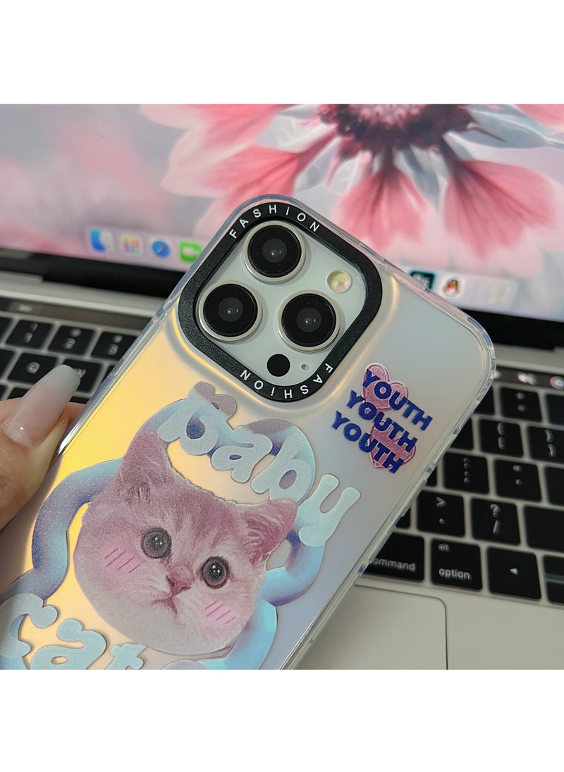 Case for iPhone 12 Pro Max Electroplated Fluorescent Laser Phone shell with Baby Cat Pattern