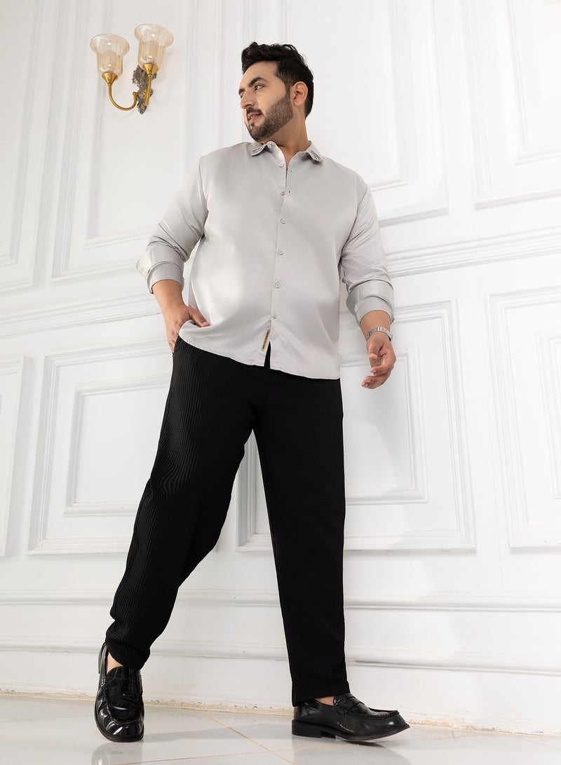 Instafab Plus Instafab Plus Men's Onyx Black Textured Graph Check Trousers For Casual Wear | Mid-Rise | Regular Fit | Hook & Zip Closure | Plus Size Trousers Crafted With Comfort Fit For Everyday Wear  - Image 5