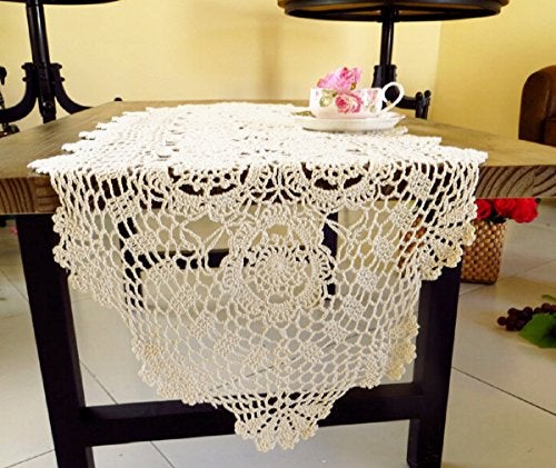 Laivigo Handmade Crochet Lace Table Cloth Doilies Doily,Rectangle,16 x 35 Inch,White - Image 1