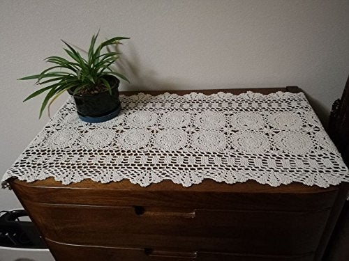 Laivigo Handmade Crochet Lace Table Cloth Doilies Doily,Rectangle,16 x 35 Inch,White - Image 2