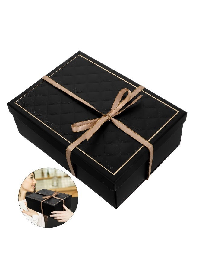 Black Gift Box Set 25x18.5x2cm Empty Gift Box For Men,With Lid,Hard Cardboard Packaging Boxes For Party - Image 5