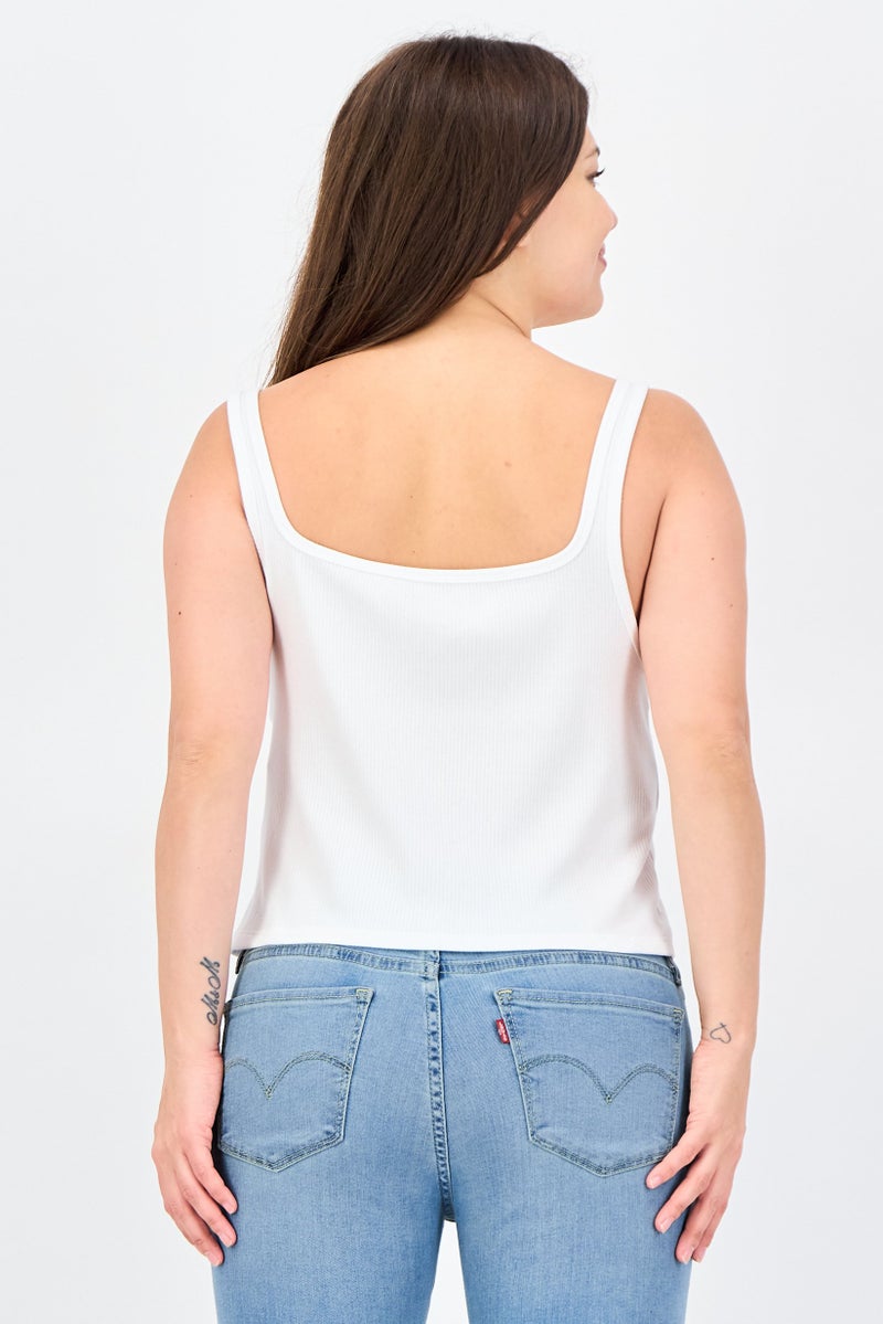 Aeropostale Women Square Neck Sleeveless Plain Tank Top, White - Image 3