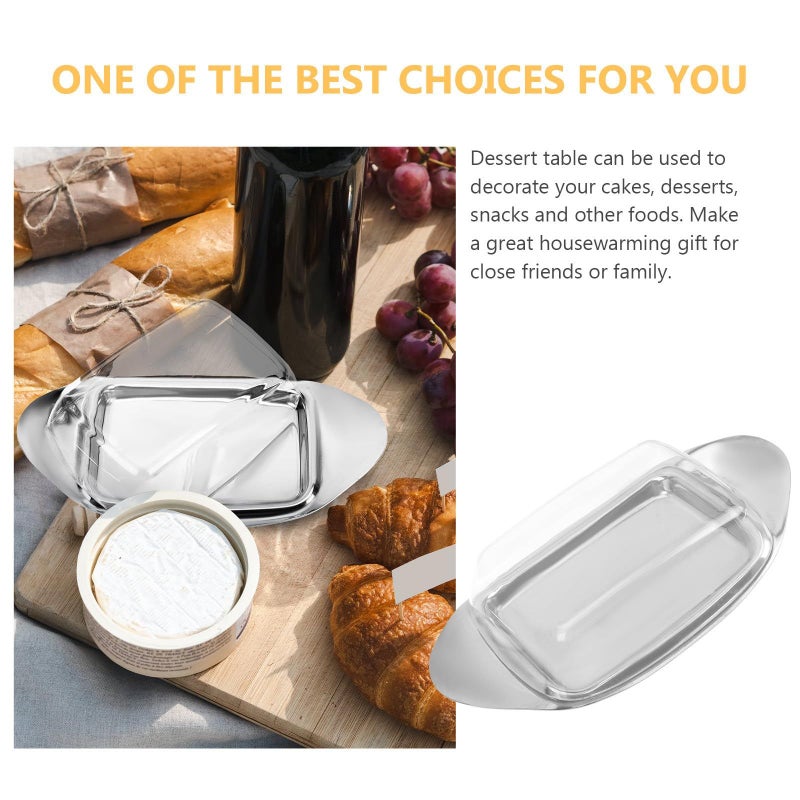 Stainless Steel Butter Dish Cheese Plate Set with Lid Kitchen Serving Tray Display Container - Image 4