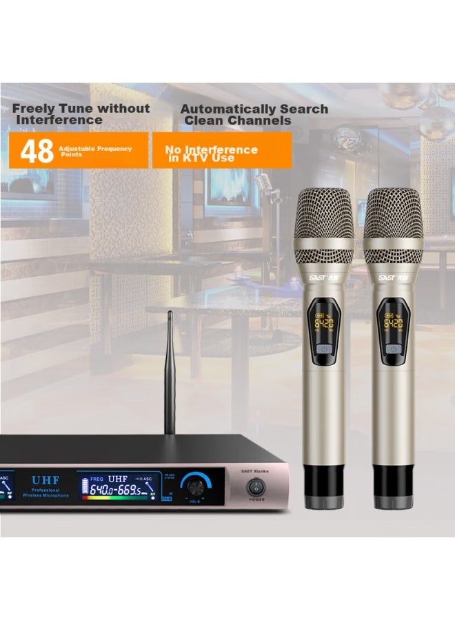 Sast Ok-105 Handheld Dual Wireless Microphone, Uhf Adjustable Frequency Professional Microphone, 100-meter Transmission, For Speech Home Broadcasting, Weddings, And Ktv - Image 4