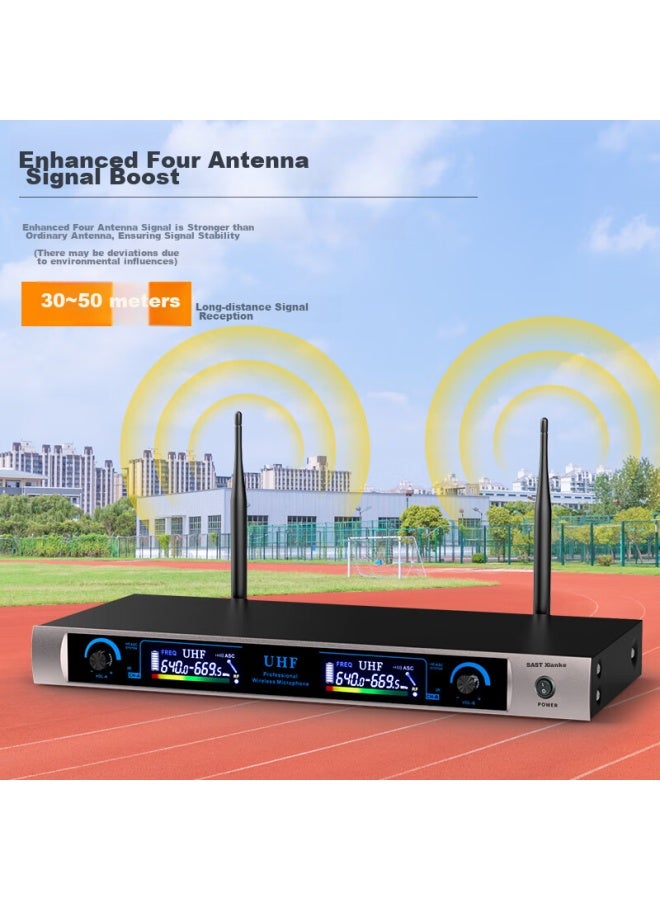 Sast Ok-105 Handheld Dual Wireless Microphone, Uhf Adjustable Frequency Professional Microphone, 100-meter Transmission, For Speech Home Broadcasting, Weddings, And Ktv - Image 3