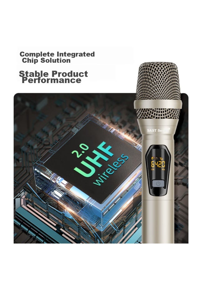 Sast Ok-105 Handheld Dual Wireless Microphone, Uhf Adjustable Frequency Professional Microphone, 100-meter Transmission, For Speech Home Broadcasting, Weddings, And Ktv - Image 2