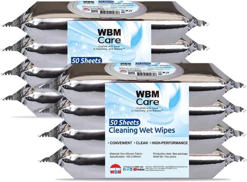 WBM Care Cleaning Wipes AllPurpose Cleaner Unscented Flip Top Dispenser Thick  Strong for Easy Cleaning Wet Wipes 50 Sheets Pack of 8 - Image 1