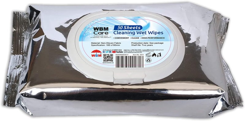 WBM Care Cleaning Wipes AllPurpose Cleaner Unscented Flip Top Dispenser Thick  Strong for Easy Cleaning Wet Wipes 50 Sheets Pack of 8 - Image 2