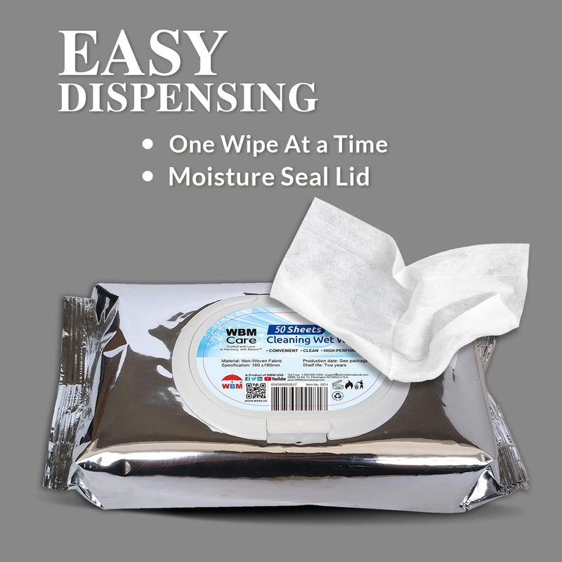 WBM Care Cleaning Wipes AllPurpose Cleaner Unscented Flip Top Dispenser Thick  Strong for Easy Cleaning Wet Wipes 50 Sheets Pack of 8 - Image 4