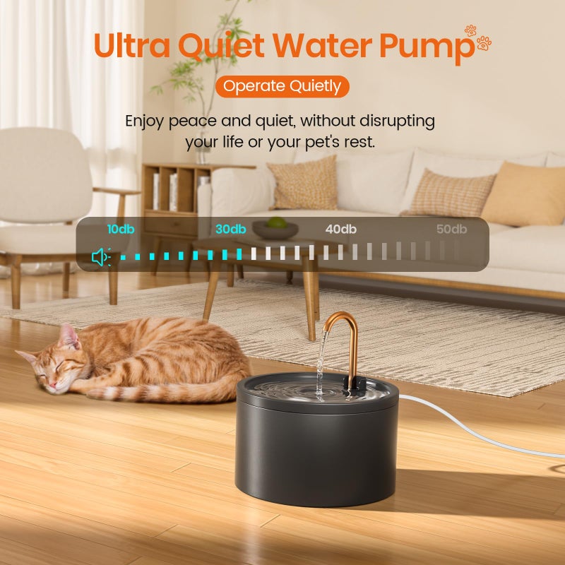 MISFANS Ceramic Cat Water Fountain - 2.1L/71oz - All-Ceramic Body & Pure Copper Water Spout - Non-Toxic - Automatic Pet Drinking Fountain Indoor with Ultra-Quiet Pump, and 3Pcs Filter & Sponge (Black) - Image 3