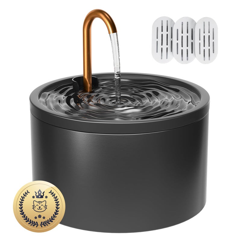 MISFANS Ceramic Cat Water Fountain - 2.1L/71oz - All-Ceramic Body & Pure Copper Water Spout - Non-Toxic - Automatic Pet Drinking Fountain Indoor with Ultra-Quiet Pump, and 3Pcs Filter & Sponge (Black) - Image 1