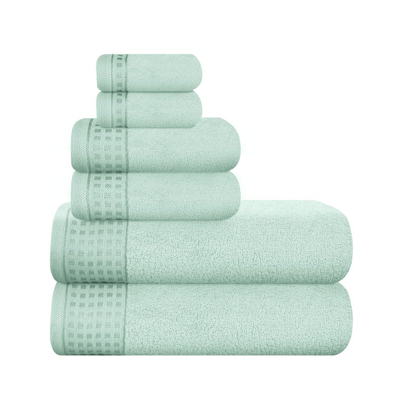 GLAMBURG 100% Cotton Ultra Soft 6 Pack Towel Set, Contains 2 Bath Towels 28x55 Inches, 2 Hand Towels 16x24 Inches & 2 Wash Coths 12x12 Inches, Compact Absorbent Lightweight & Quickdry - Sea Green - Image 1