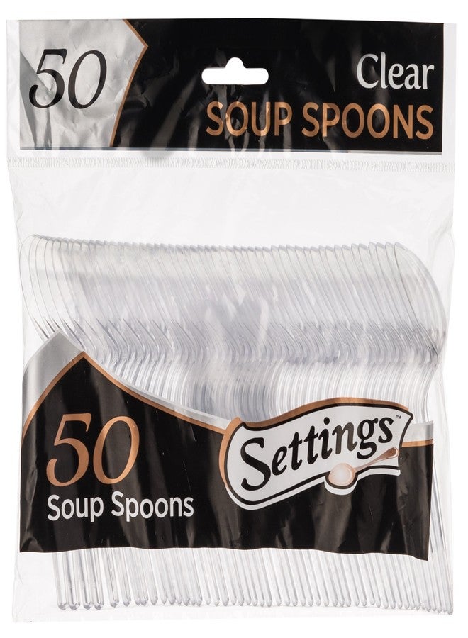 Settings [50 Count] Settings Plastic Clear Soup Spoons, Heavyweight Disposable Cutlery, Great For Home, Office, School, Party, Picnics, Restaurant, Take-out Fast Food, Outdoor Events, Or Every Day Use, 1 Bag - Image 1