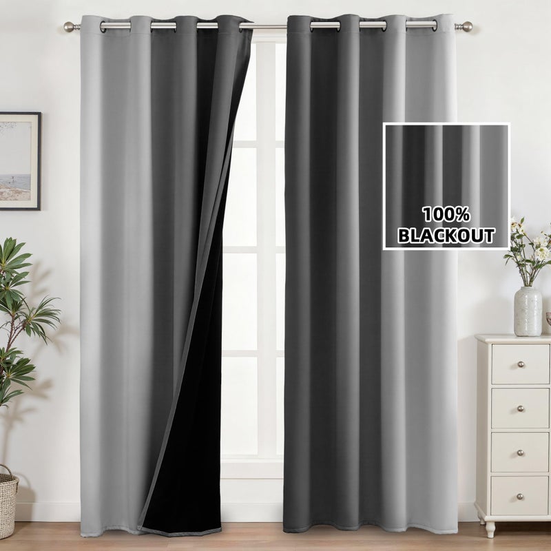 weesire Ombre Blackout Curtains for Bedroom Living Room 2 Panels 100% Blackout Black and White Gradient Curtains, 52x84 Inches - Image 2