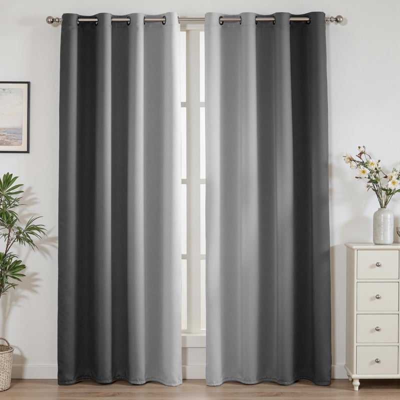 weesire Ombre Blackout Curtains for Bedroom Living Room 2 Panels 100% Blackout Black and White Gradient Curtains, 52x84 Inches - Image 1