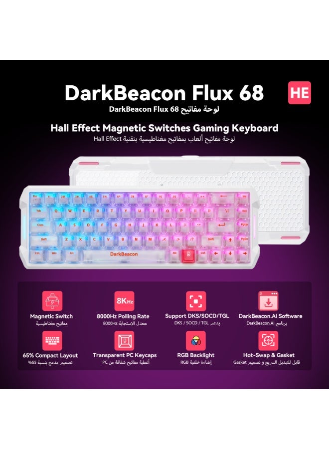 DarkBeacon Flux 68 HE Magnetic Switch Hot Swappable Mechanical Gaming Keyboard, Adjustable Actuation Rapid Trigger Mode, USB-C Wired RGB 65% Compact White Keyboard - Image 2