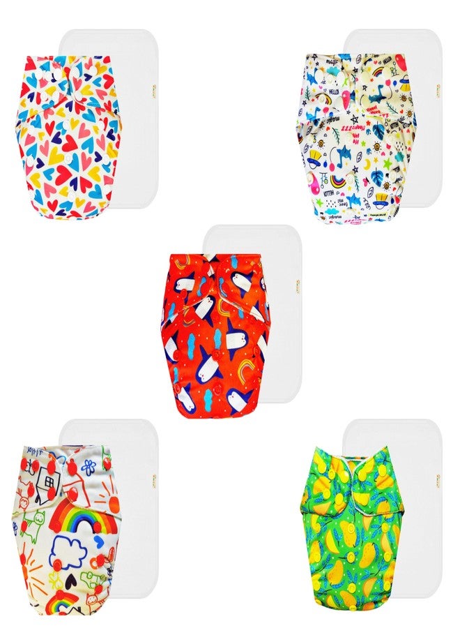Dumbledo Premium Cloth Diaper with Cotton Insert (Pack of 5) | Hypoallergenic | Reusable & Washable | Adjustable Snaps | Designed by Moms | 3 Months - 3 Years | Unisex Baby - Image 1