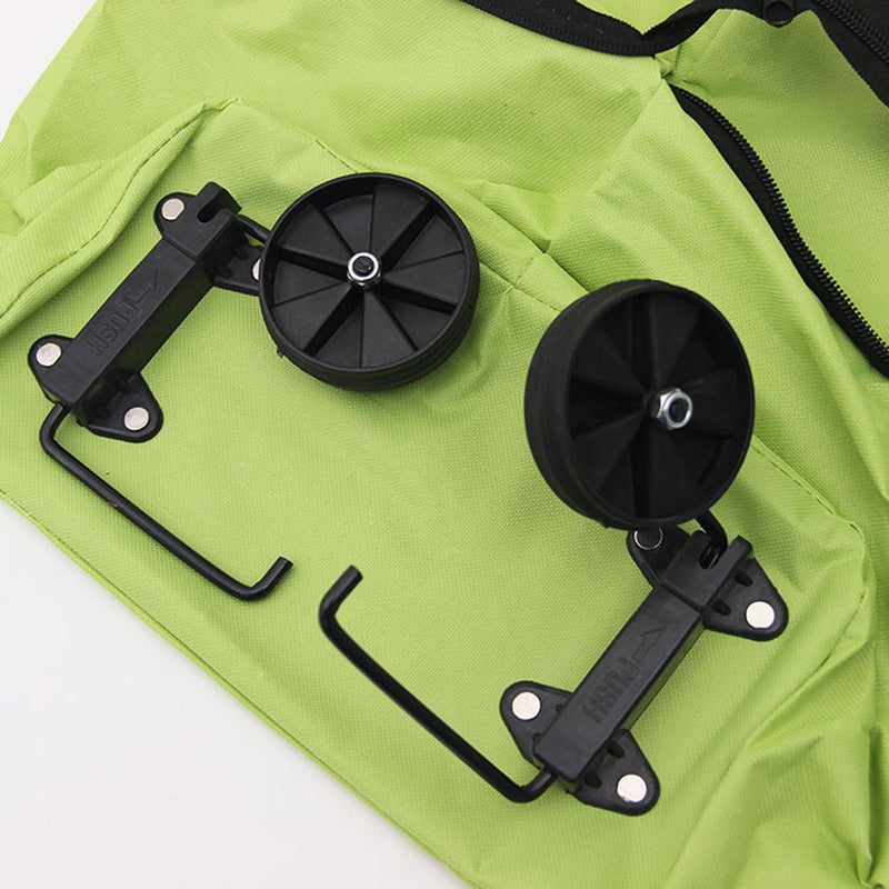 1Pc Folding Shopping Cart Bag Shopping Cart Portable Oxford Cloth Grocery Tote Pulling Wheel Market Trolley (Green) - Image 3