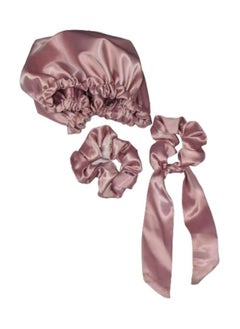 Satin Bonnet With 2 Scrunchies Suitable And Amazing Color - Pink, One Size