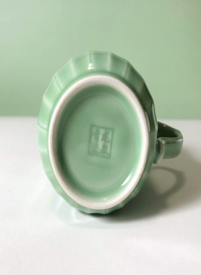 Tingyework Porcelain Lotus Tea Cup with Lid and Handle, 12 oz Unique Coffee Mug, Microwave Dishwasher Safe, Gifts for Women and Men, Aesthetic Chinese Celadon 1 Pack (Olive Green) - Image 5