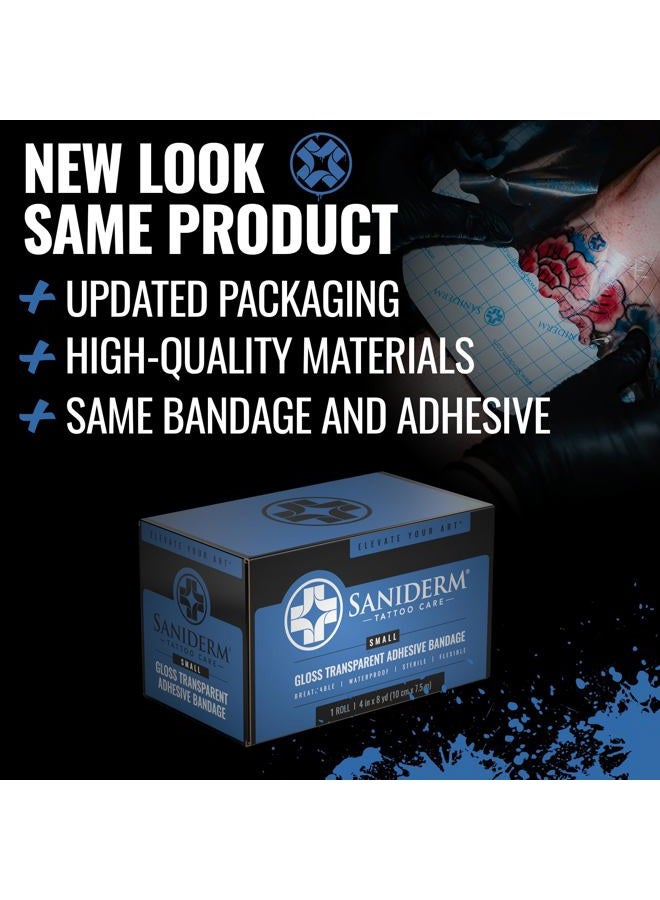 Saniderm Original Tattoo Aftercare Bandage (Small Roll, 4 in x 8 yd) – Convenient, Faster Tattoo Healing and Protection – Sterile, Waterproof, and Latex-Free Tattoo Aftercare Wrap – Gloss Finish - Image 2