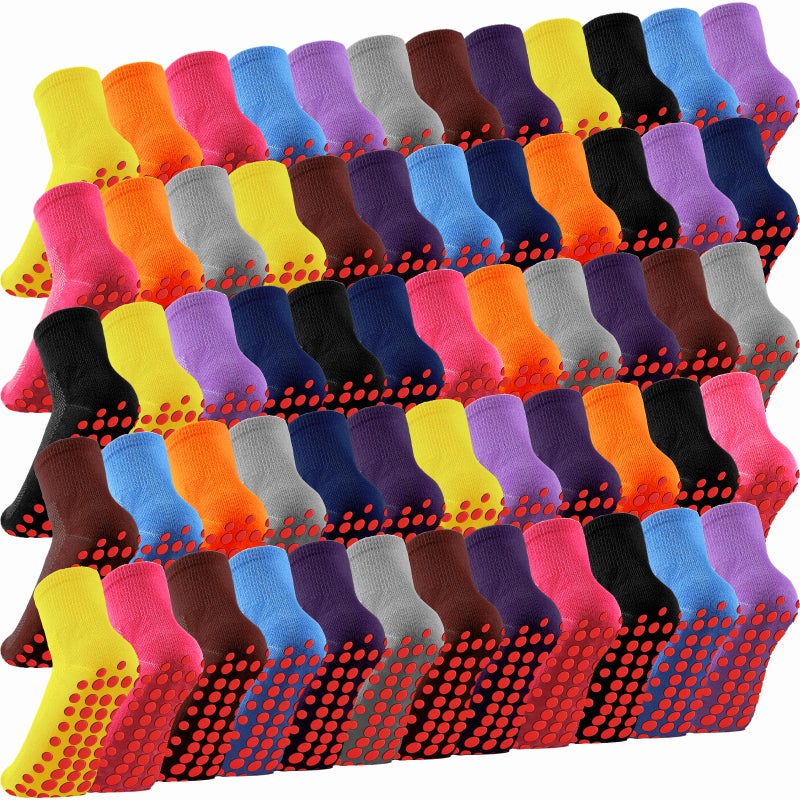 30 Pairs Non Slip Socks Non Skid Socks with Grips for Elderly Yoga Hospital Cushioned Sole Gripper for Men Women 10 Colors