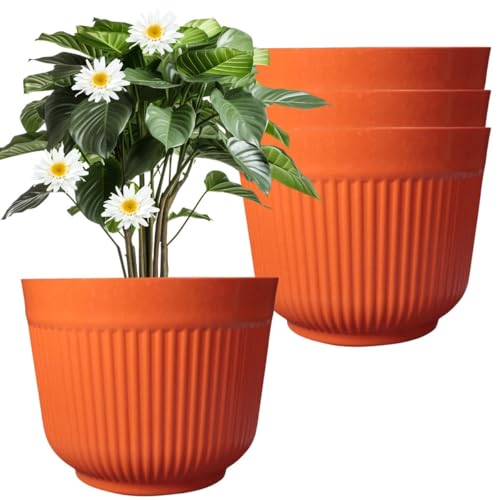 IMAGINEA 12-inch Pots for Plants | Flower Pots | Set of 4 | UV Protected Planters for Living Room | Plant Pots for Home Decor, Indoor & Outdoor (Orange) - Image 1