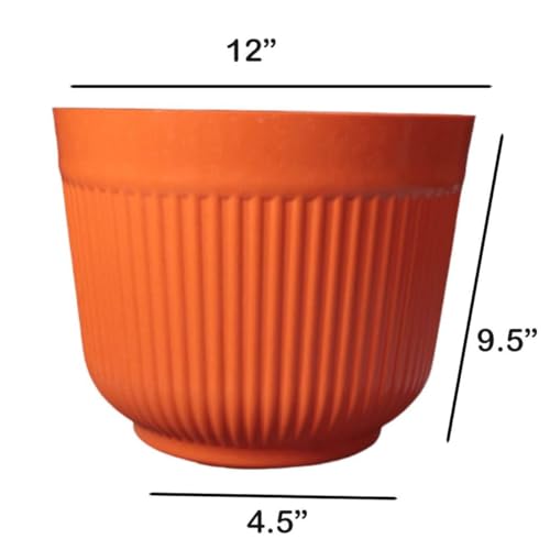 IMAGINEA 12-inch Pots for Plants | Flower Pots | Set of 4 | UV Protected Planters for Living Room | Plant Pots for Home Decor, Indoor & Outdoor (Orange) - Image 2