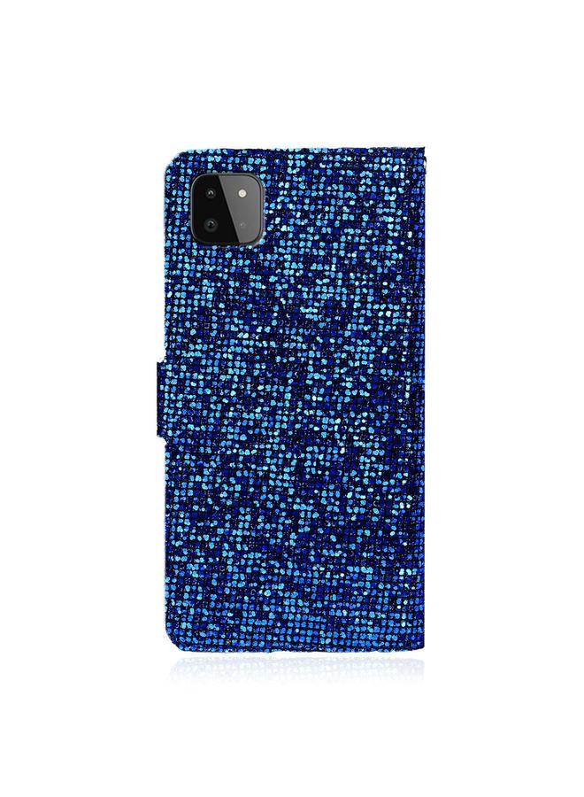 اس-توب جراب لهاتف Samsung Galaxy A22 5G، جراب جلدي أفقي قابل للطي بلون بودرة لامع مع فتحات للبطاقات وحامل وحبل - Image 3