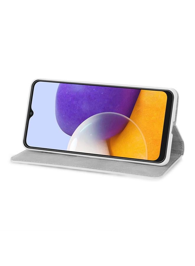 اس-توب جراب لهاتف Samsung Galaxy A22 5G، جراب جلدي أفقي قابل للطي بلون بودرة لامع مع فتحات للبطاقات وحامل وحبل - Image 5