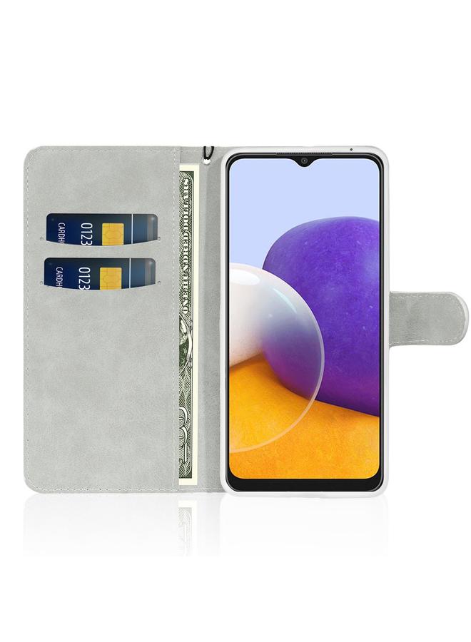 اس-توب جراب لهاتف Samsung Galaxy A22 5G، جراب جلدي أفقي قابل للطي بلون بودرة لامع مع فتحات للبطاقات وحامل وحبل - Image 4