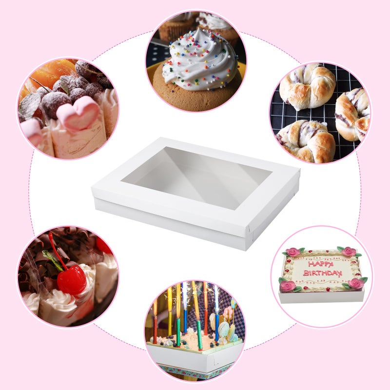 Chivertion 5 Set Full Sheet Cake Box 26 x 18 x 4 Inch with Cake Boards and Pink Satin Ribbon Large Rectangle Bakery Boxes with Window White Bakery Boxes for Packaging Cupcakes Muffins Pie - Image 4