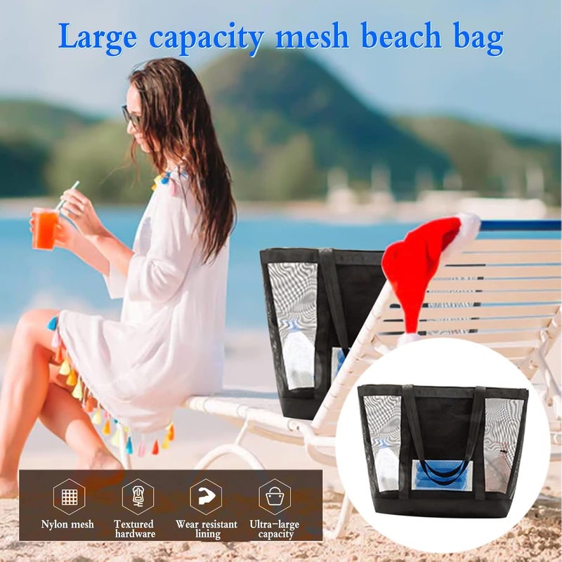 comfrt Beach Bags Large Capacity Mesh Beach Bag Zippered Picnic Pool Bag Lightweight Beach Tote Beach Shoulder Bag for Beach Travel - Image 2