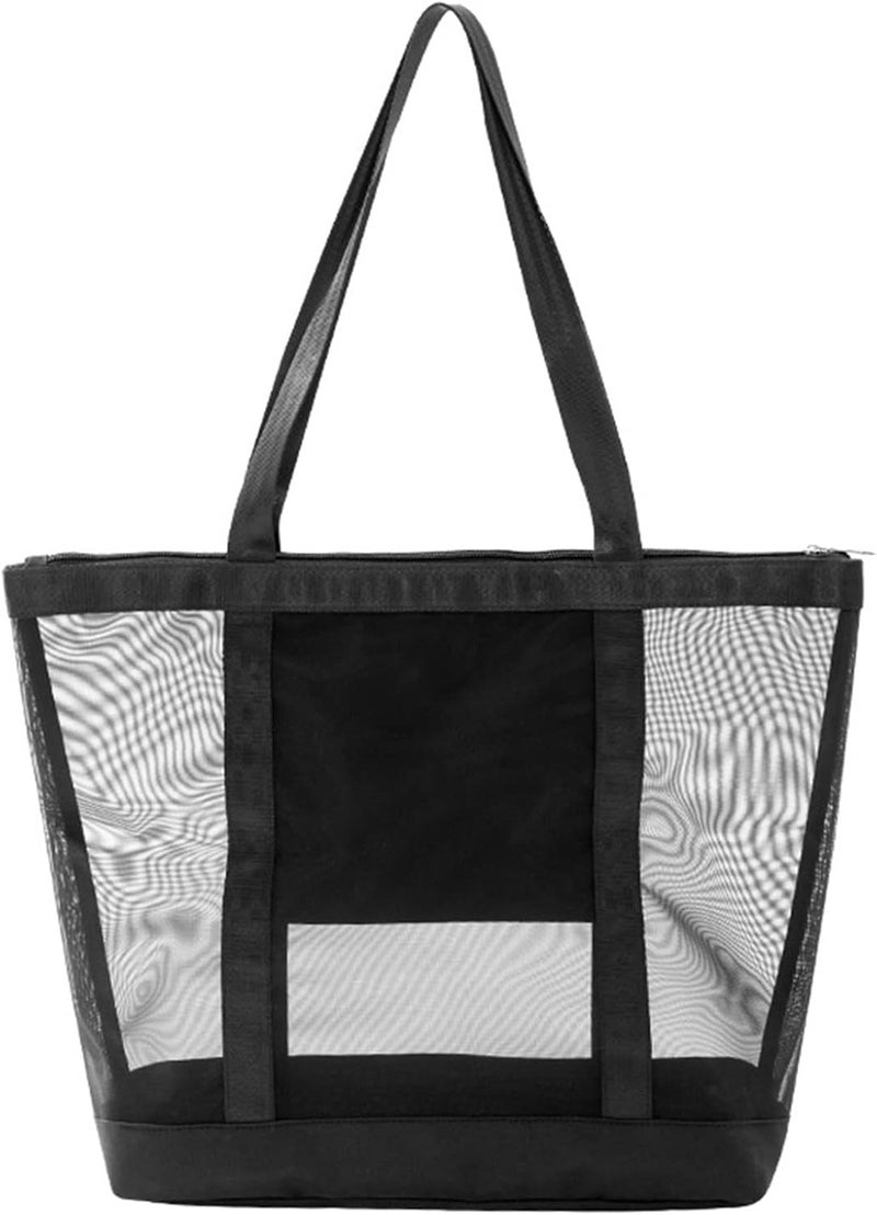 comfrt Beach Bags Large Capacity Mesh Beach Bag Zippered Picnic Pool Bag Lightweight Beach Tote Beach Shoulder Bag for Beach Travel - Image 1
