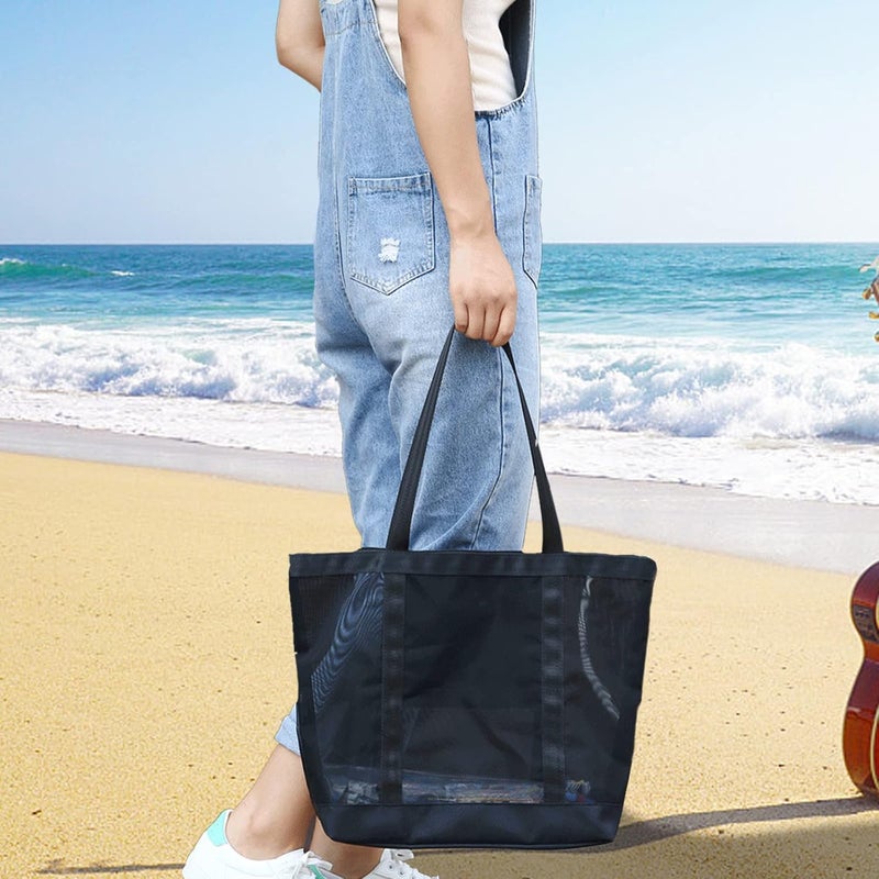 comfrt Beach Bags Large Capacity Mesh Beach Bag Zippered Picnic Pool Bag Lightweight Beach Tote Beach Shoulder Bag for Beach Travel - Image 5