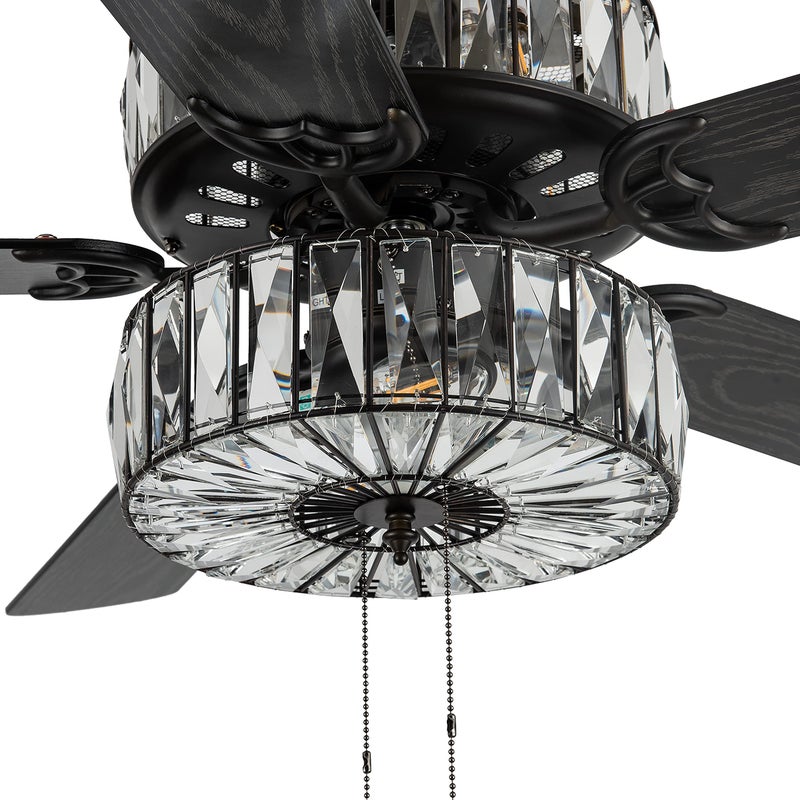 RIVER OF GOODS RIVER OF GOODS 52 Glam DoubleLit LED Ceiling Fan with Clear K9 Crystal Caged Lights  Reversible Blades MahoganyAntique Black  Dimmable Bulbs Included 