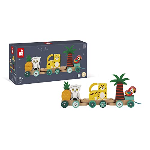 Janod Tropik Tropical PullAlong Train 11 Pieces and 3 Cars Ages 1 Year J08272 - Image 5