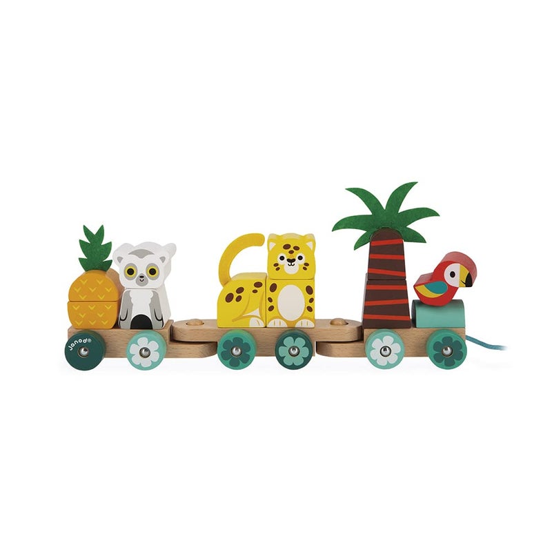 Janod Tropik Tropical PullAlong Train 11 Pieces and 3 Cars Ages 1 Year J08272 - Image 2