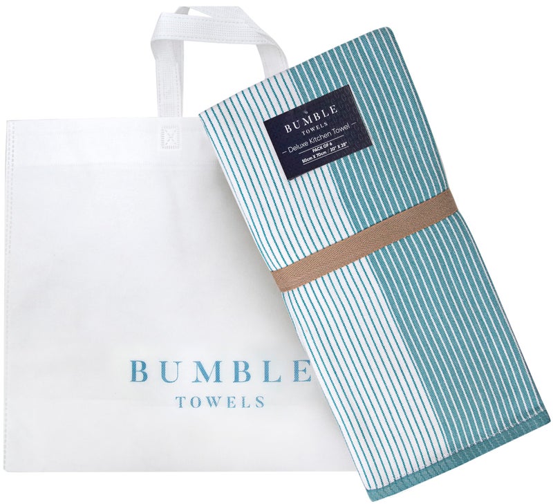 Bumble Towels Premium Kitchen Towels (20? 28 6 Pack) | Large Cotton Hand Dish Flat & Terry Towel Highly Absorbent Tea Set with Hanging Loop Aqua - Image 5